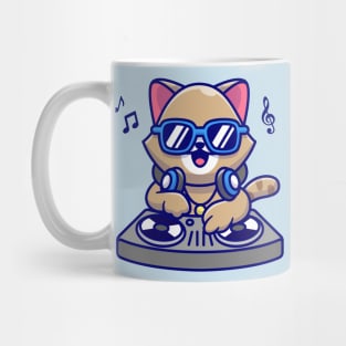 Cute Cat Playing Dj Music With Headphone Cartoon Mug